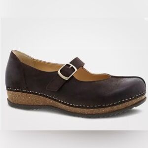 Dansko Women's Mika Burnished Suede Chocolate Mary Jane Leather Shoes, Size 38